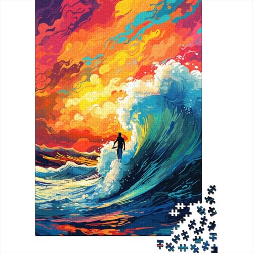 Puzzle für Kinder, farbenfrohes Kunst-Surfen, 300-teiliges Puzzle, Holzpuzzle für Kinder ab 18 Jahren, Spielzeug-Wanddekoration (40 x 28 cm) von XJmoney