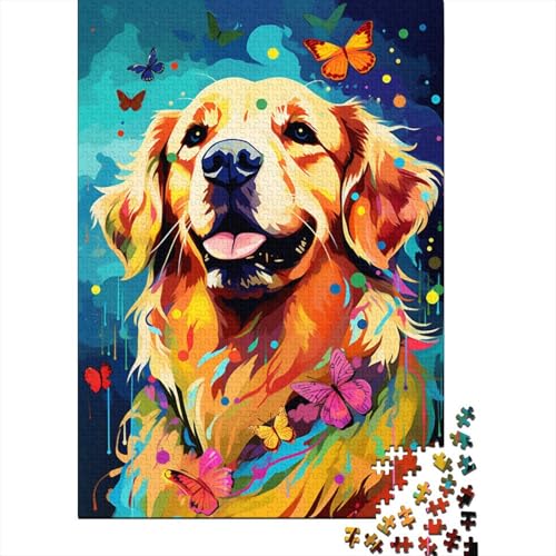 Puzzle für Kinder, farbenfrohes künstlerisches Golden Retriever-Puzzle, 500 Teile, Holzpuzzle für Kinder ab 18 Jahren, anspruchsvolles Spiel, 500 Teile (52 x 38 cm) von XJmoney