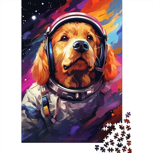 Puzzle für Kinder, künstlerischer Astronaut, Golden Retriever, 300-teiliges Puzzle, Holzpuzzle für Kinder ab 18 Jahren, anspruchsvolles Spiel, 300 Teile (40 x 28 cm) von XJmoney