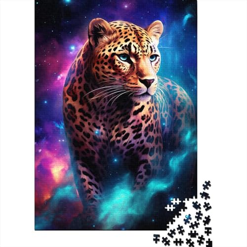 Puzzle für Kinder, künstlerischer leuchtender Leopard, 1000-teiliges Puzzle, Holzpuzzle für Kinder ab 18 Jahren, Spielzeug-Wanddekoration (75 x 50 cm) von XJmoney