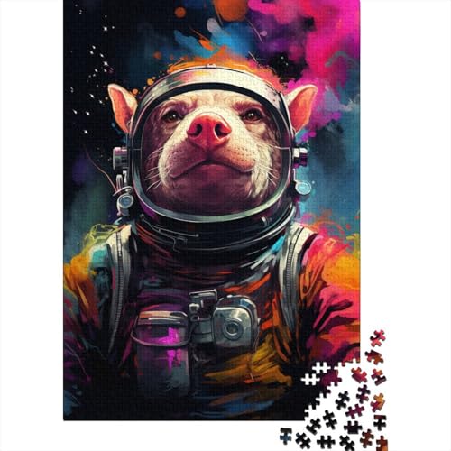 Puzzle für Kinder, künstlerisches Astronautenschwein, 300-teiliges Puzzle, Holzpuzzle für Kinder ab 18 Jahren, Lernspiel, 300 Teile (40 x 28 cm) von XJmoney