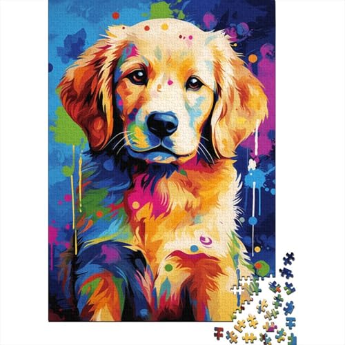 Puzzle für Kinder und Teenager, farbenfrohes künstlerisches Golden Retriever-Puzzle, 500 Teile, Holzpuzzle für Kinder, Geschenke, Familiendekoration (52 x 38 cm) von XJmoney