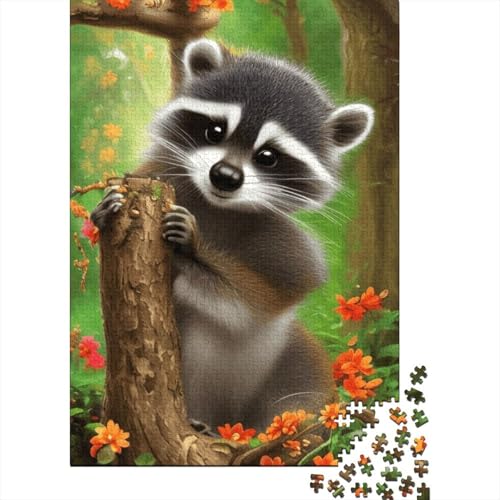 Puzzle für Teenager, Tierkunst, Waschbär, 1000 Teile, Holzpuzzle für Kinder, Lernspiele, 1000 Teile (75 x 50 cm) von XJmoney