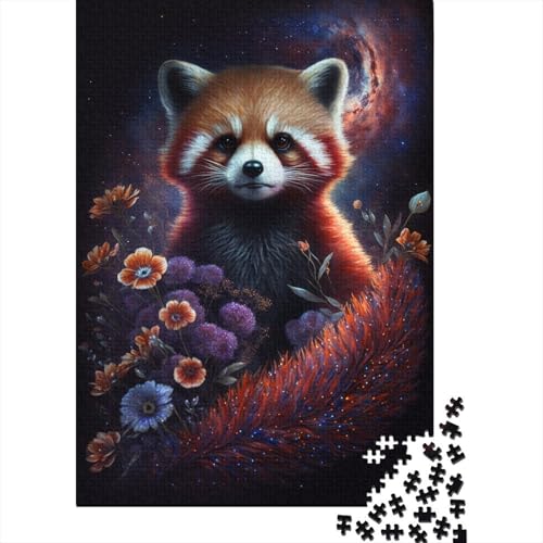 Puzzle mit 1000 Teilen, Roter Panda und Blumen, quadratische Puzzles für Kinder und Holzpuzzles, Lernspielzeug, Familienspiele, 1000 Teile (75 x 50 cm) von XJmoney