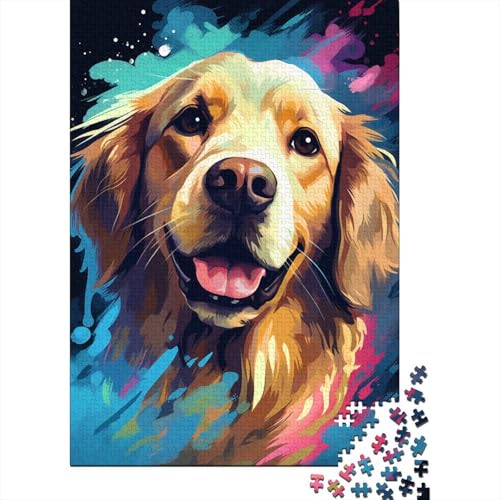 Puzzle mit 300 Teilen, farbenfrohes künstlerisches Golden Retriever-Puzzle, Holzpuzzle für Kinder ab 18 Jahren, Denkspiel, 300 Teile (40 x 28 cm) von XJmoney