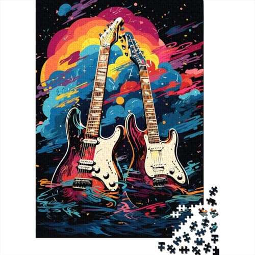 Puzzle mit 500 Teilen, farbenfrohes künstlerisches Gitarren-Puzzle, Holzpuzzle für Kinder ab 18 Jahren, Denkspiel, 500 Teile (52 x 38 cm) von XJmoney