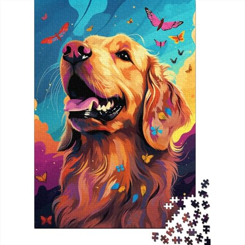 Puzzle mit 500 Teilen, farbenfrohes künstlerisches Golden Retriever-Puzzle, Holzpuzzle für Kinder ab 18 Jahren, Denkspiel, 500 Teile (52 x 38 cm) von XJmoney