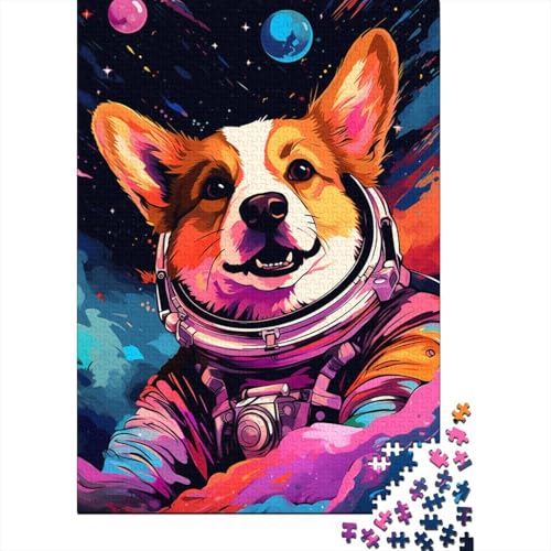 Puzzle mit 500 Teilen, künstlerisches Astronauten-Corgi-Puzzle, Holzpuzzle für Kinder ab 18 Jahren, Denkspiel, 500 Teile (52 x 38 cm) von XJmoney