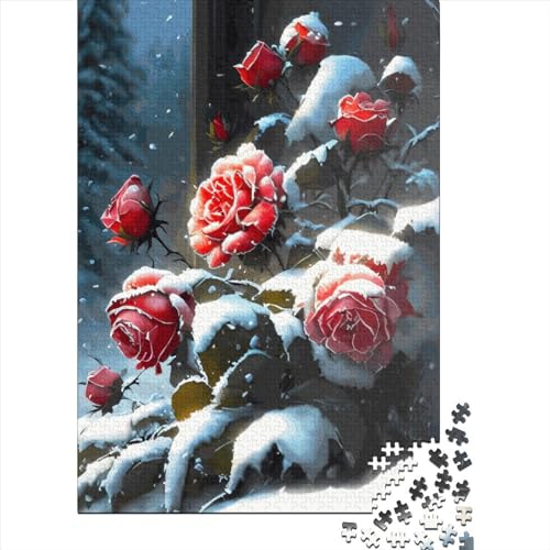 Puzzle mit roten Rosenblüten Lernspiel Rechteckiges Papier Puzzle für Erwachsene Geburtstagsgeschenk für Jugendliche 38 x 26 cm / 1000 Teile von XJmoney