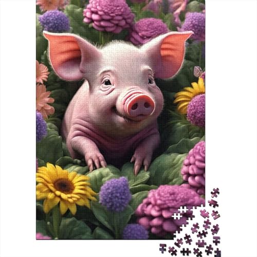 Puzzles Art Animal Pig 1000 Teile Puzzle für Kinder Holzpuzzle Geeignet für Kinder und über 18 Jahre alt Stressabbau-Spielzeug 1000 Stück (75x50cm) von XJmoney