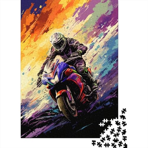 Puzzles Buntes Kunst-Bergmotorrad 1000-Teile-Puzzle für Erwachsene Holzpuzzle Geeignet für Erwachsene und über 18 Jahre Alt Stressabbau-Spielzeug 1000 Teile (75x50cm) von XJmoney