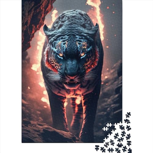 Puzzles Feuertiger, Holzpuzzles, anspruchsvolles Spiel, quadratische Puzzles für Erwachsene und Kinder, 500 Teile (52 x 38 cm) von XJmoney