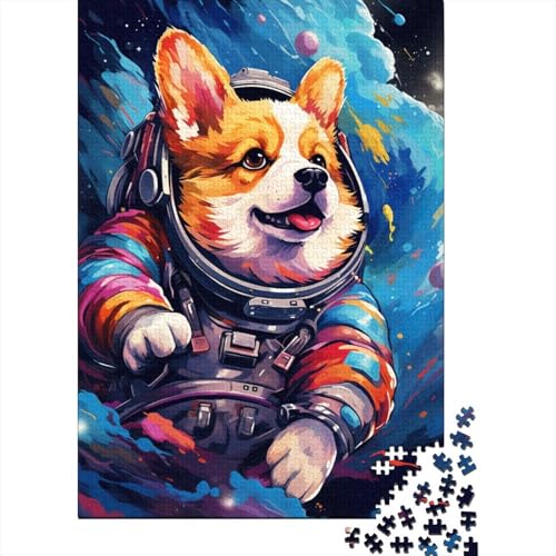 Puzzles Künstlerischer Astronaut Corgi 1000-Teile Puzzle für Erwachsene Holzpuzzle Geeignet für Erwachsene und über 18 Jahre alt Stressabbau-Spielzeug 1000 Teile (75x50cm) von XJmoney