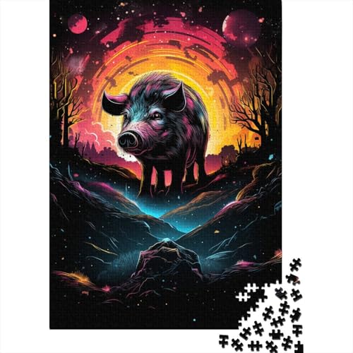 Puzzles Künstlerisches Wildschwein 1000 Teile Puzzle für Kinder Holzpuzzle Geeignet für Kinder und über 18 Jahre alt Stressabbau-Spielzeug 1000 Teile (75x50cm) von XJmoney