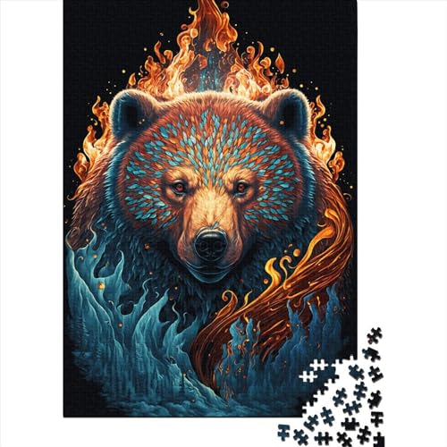 Rechteckiges Hartpapierpuzzle mit Bär, Feuer und Wasser, für Frauen und Männer, Ostergeschenk, 38 x 26 cm, 1000 Stück von XJmoney