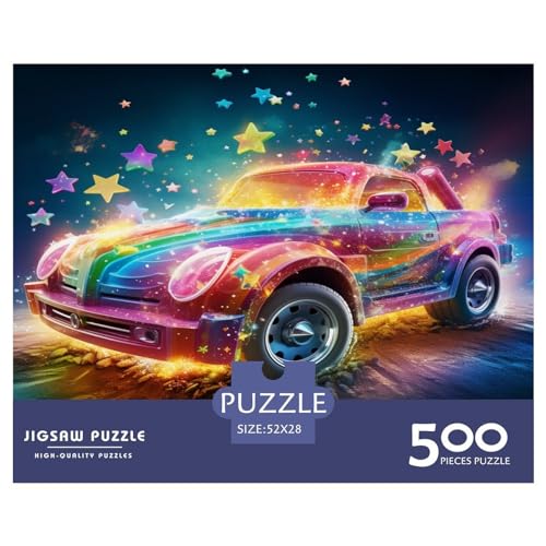 Regenbogen-Auto-Puzzle für Erwachsene, 500-teiliges Puzzle für Erwachsene, Holzpuzzle, lustiges Dekomprimierungsspiel, 500 Teile (52 x 38 cm) von XJmoney
