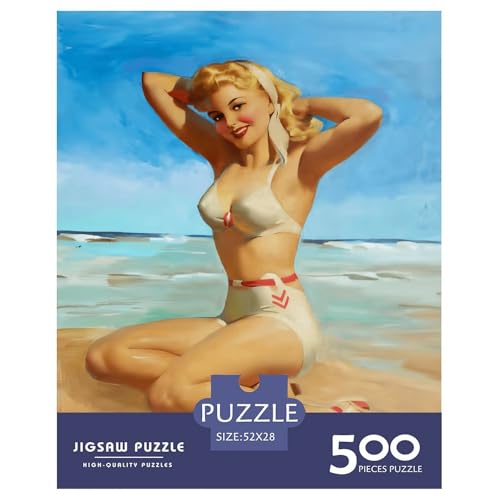 Retro-Poster-Mädchen-Puzzles für Erwachsene, 500 Teile, Holzpuzzles für Teenager, Geschenke, Lernspiel für Erwachsene Teenager, 500 Stück (52 x 38 cm) von XJmoney