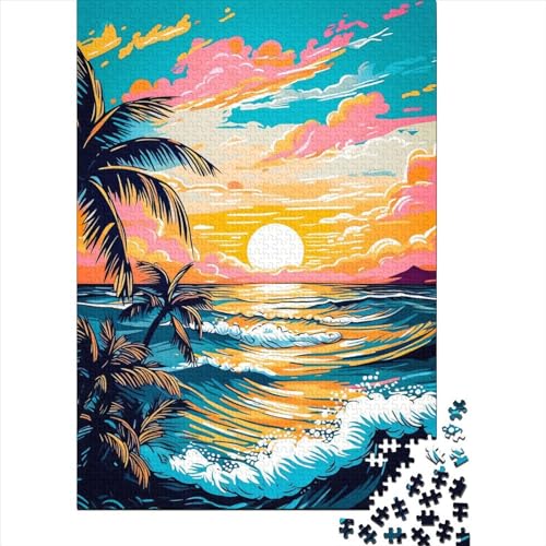 Retro Puzzle Sonnenuntergang am Strand 7 Freundliche Materialien Puzzle aus 100% recyceltem Karton für Kinder und Erwachsene ab 12 Jahren Geburtstagsgeschenk 38x26cm/1000 Teile von XJmoney