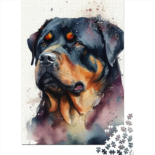 Rottweiler Aquarell Puzzle Spielzeug Lernspiel 100% recyceltes Karton-Puzzle für Kinder Erwachsene Geschenke zum Kindertag 38 x 26 cm / 1000 Stück von XJmoney