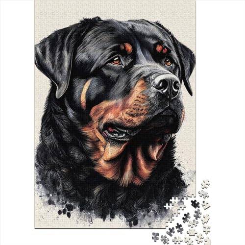 Rottweiler Hundepuzzle mit Zeichnung, schwierig, 100 % recycelter Karton, für Kinder und Erwachsene ab 12 Jahren, Ostergeschenk, 70 x 50 cm, 1000 Teile von XJmoney