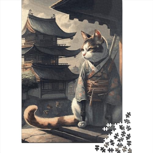 Samurai Japan Katze Steckpuzzle Premium Karton-Puzzles für Kinder und Erwachsene ab 12 Jahren, Geburtstagsgeschenk 70x50cm/1000 Teile von XJmoney