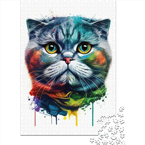 Scottish Fold Cat Pop Art 1 Puzzle Alter 18 Jahre Upe Ducational Games Rechteckiges Papier Puzzle für Frauen Männer Ostergeschenk 38 x 26 cm/1000 Stück von XJmoney