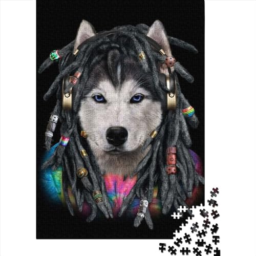 Siberian Husky Dreadlocks Puzzle 1000 Teile für Teenager Geschenke Holzpuzzles für Kinder Lernspiel Herausforderungsspielzeug 1000 Teile (75x50cm) von XJmoney