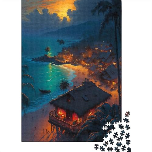 Strandhütten-Puzzle für Kinder ab 18 Jahren, Lernspiele, rechteckiges Papierpuzzle für Frauen und Männer, Ostergeschenk, 70 x 50 cm, 1000 Stück von XJmoney