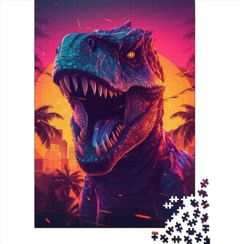 T-Rex-Dinosaurier-Sonnenuntergang-Puzzles für Erwachsene, kreatives rechteckiges Holzpuzzle, Freunde und Familie, 300 Teile (40 x 28 cm) von XJmoney