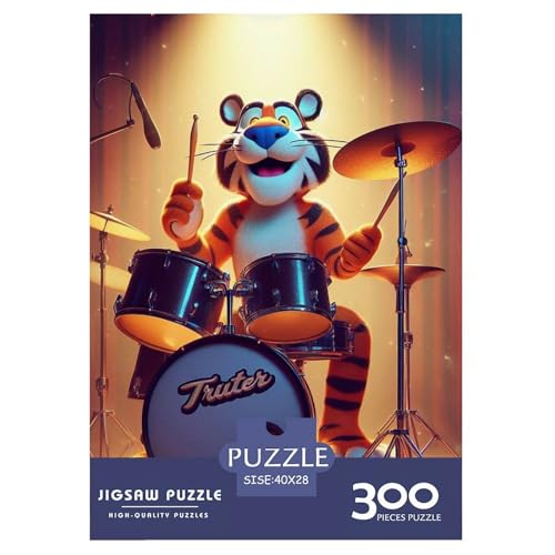 Tiger-Trommel-Puzzle, 300 Teile, für Teenager, Geschenke für Erwachsene und Teenager, Holzpuzzle für Erwachsene und Teenager ab 12 Jahren, 300 Teile (40 x 28 cm) von XJmoney