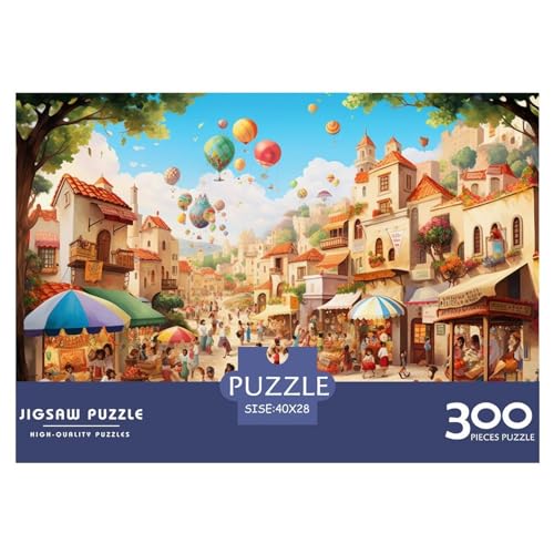 Village_Square Puzzles 300 Teile Puzzle Kreatives rechteckiges großes Familienpuzzlespiel Kunstwerk für Erwachsene Teenager 300 Teile (40 x 28 cm) von XJmoney