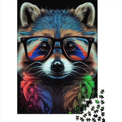 Waschbär Pop Art Animal 1 Puzzle Lernspiel Rechteckiges Papier Puzzle für Erwachsene Jugendliche Geburtstagsgeschenk 38 x 26 cm / 1000 Stück von XJmoney