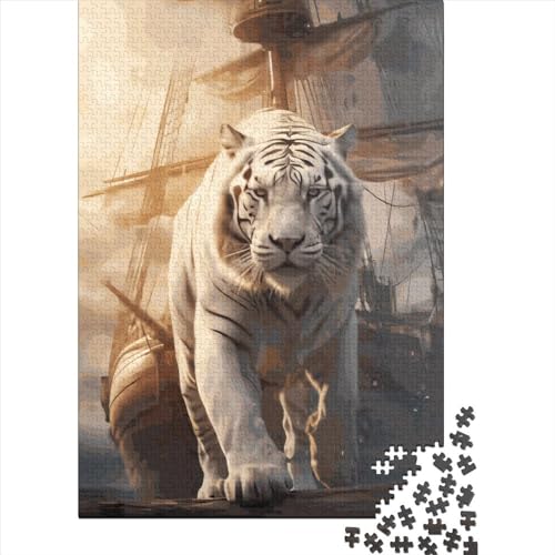 Weißes Tigerpuzzle aus 100 % recyceltem Karton für Jungen oder Mädchen, Geschenk zum Kindertag, 38 x 26 cm, 1000 Teile von XJmoney