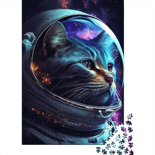 Weltraumpuzzle Astronaut Katze Puzzle aus hartem Papier schwer rechteckig für Frauen Männer Ostergeschenke 38x26cm/1000 Teile von XJmoney