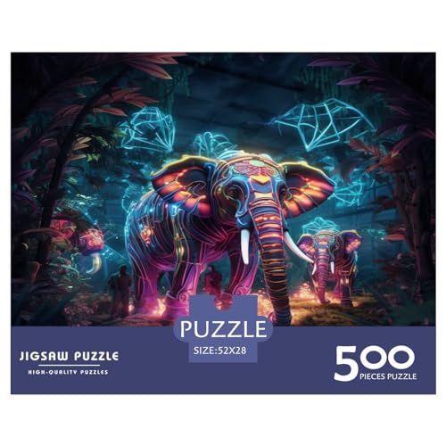Wildlife Neon Elephant Puzzle 500 Teile für Erwachsene Puzzle Puzzle für Erwachsene Lernpuzzle 500 Teile (52 x 38 cm) von XJmoney