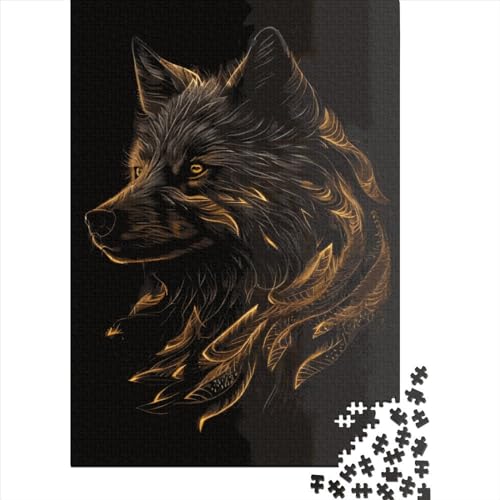 Wolf Black Gold Puzzle aus edlem Karton, Steckpuzzle für Kinder und Erwachsene ab 12 Jahren, Geburtstagsgeschenk 70x50cm/1000 Teile von XJmoney