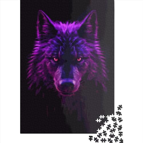 Wolf Puzzle Karton Wolf Magenta Neon, Lustige Aktivitäten für Zuhause für Frauen und Männer, Ostergeschenke, 70 x 50 cm / 1000 Teile von XJmoney