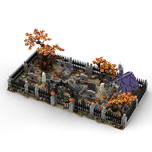 XKlemBauklode Halloween Haus Klemmbausteine Modular, DIY MOC Gespenster Friedhof Gebäude Bausteine, Stadthaus Modell Bauspielzeug für Erwachsene - 1975 Teile von XKlemBauklode