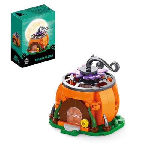 XKlemBauklode Halloween Kürbishaus Klemmbausteine Set, Mini Halloween Baukasten, Heim Dekoration für Erwachsene und Jugendliche (76PCS) von XKlemBauklode