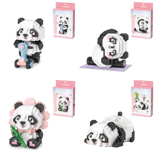 XKlemBauklode Kreativ Micro Modular Klemmbausteine, Bauklötze Panda Modular Baukasten, 4-in-1-Set Bausteine, Bauklötze Set Kreativ als Zimmer Weihnachten Deko von XKlemBauklode