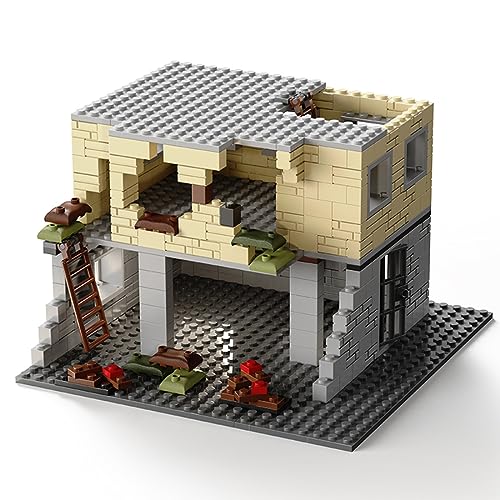 XKlemBauklode MOC Haus Klemmbausteine Modular, Militärische Szenerie Ruinen Architektur Modell, DIY Bausatz zum Thema Krieg Baukasten für Erwachsene, Sammlerstück oder Heimbüro-Ausstellung von XKlemBauklode