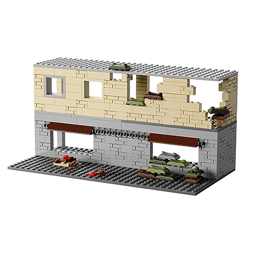 XKlemBauklode MOC Haus Klemmbausteine Modular, Militärische Szenerie Ruinen Architektur Modell, DIY Bausatz zum Thema Krieg Baukasten für Erwachsene, Sammlerstück oder Heimbüro-Ausstellung von XKlemBauklode