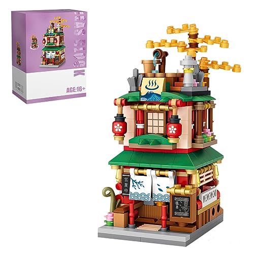 XKlemBauklode Mini Hot Springs Haus Klemmbausteine Modular Bausteine, 399 Teile Japanische Straße Modellbausatz, DIY Bausteine Set als Weihnachtsfeiertag Geschenk von XKlemBauklode