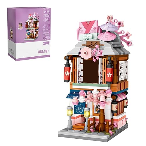 XKlemBauklode Mini Kimono Laden Haus Klemmbausteine Modular Bausteine, 418 Teile Japanische Straße Bauspielzeugsteine, DIY Bausteine Set als Weihnachtsfeiertag Geschenk von XKlemBauklode