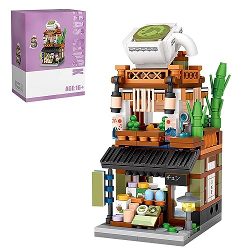 XKlemBauklode Mini Matcha Shop Haus Klemmbausteine Modular Bausteine, 379 Teile Japanische Straße Bauspielzeugsteine, DIY Bausteine Set als Weihnachtsfeiertag Geschenk von XKlemBauklode