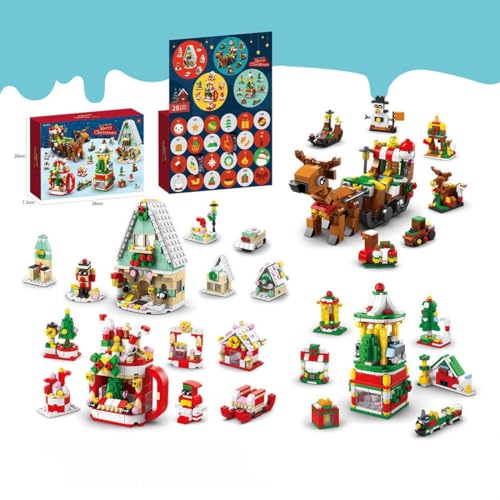 XKlemBauklode Weihnachts Adventskalender Bauspielzeug, 24 Stück Klemmbausteine Weihnachtsspielzeuge Bauklötze, Countdown Kalender Geschenkbox Für Jugendliche und Erwachsene (500+PCS) von XKlemBauklode