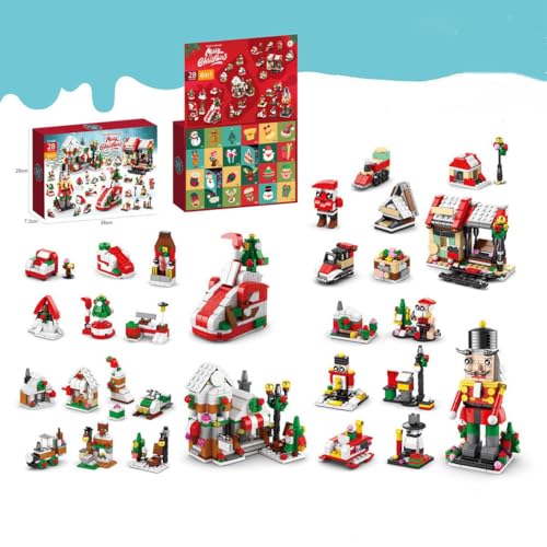 XKlemBauklode Weihnachts Adventskalender Bauspielzeug, 24 Stück Klemmbausteine Weihnachtsspielzeuge Bauklötze, Countdown Kalender Geschenkbox Für Jugendliche und Erwachsene (500+PCS) von XKlemBauklode