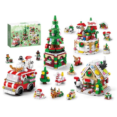 XKlemBauklode Weihnachtsbaum Baustein Set, Weihnachts Bausteine Set Weihnachtsmann Zug Schneemann Weihnachtsbaum Bausteinspielzeug Weihnachten Bauklötze Dekoration für Xmas Geschenke (500+PCS) von XKlemBauklode