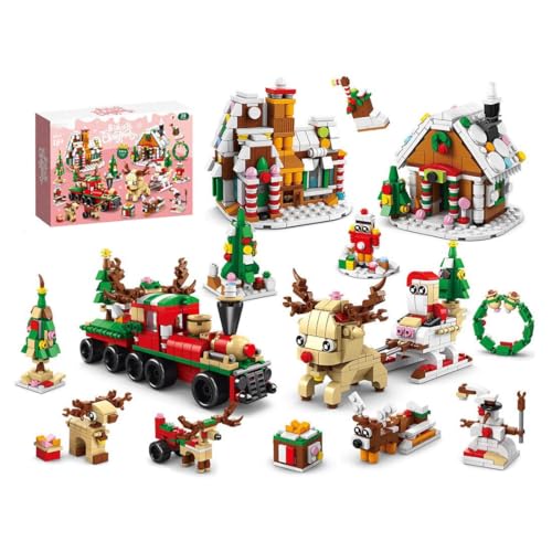 XKlemBauklode Weihnachtsbaum Baustein Set, Weihnachts Bausteine Set Weihnachtsmann Zug Schneemann Weihnachtsbaum Bausteinspielzeug Weihnachten Bauklötze Dekoration für Xmas Geschenke (500+PCS) von XKlemBauklode