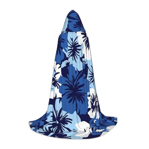 XLEWSIEU Blauer Hibiskus-Druck Kapuzenumhang für Teenager Weihnachten Hoodies Umhang Cosplay Kostüme von XLEWSIEU